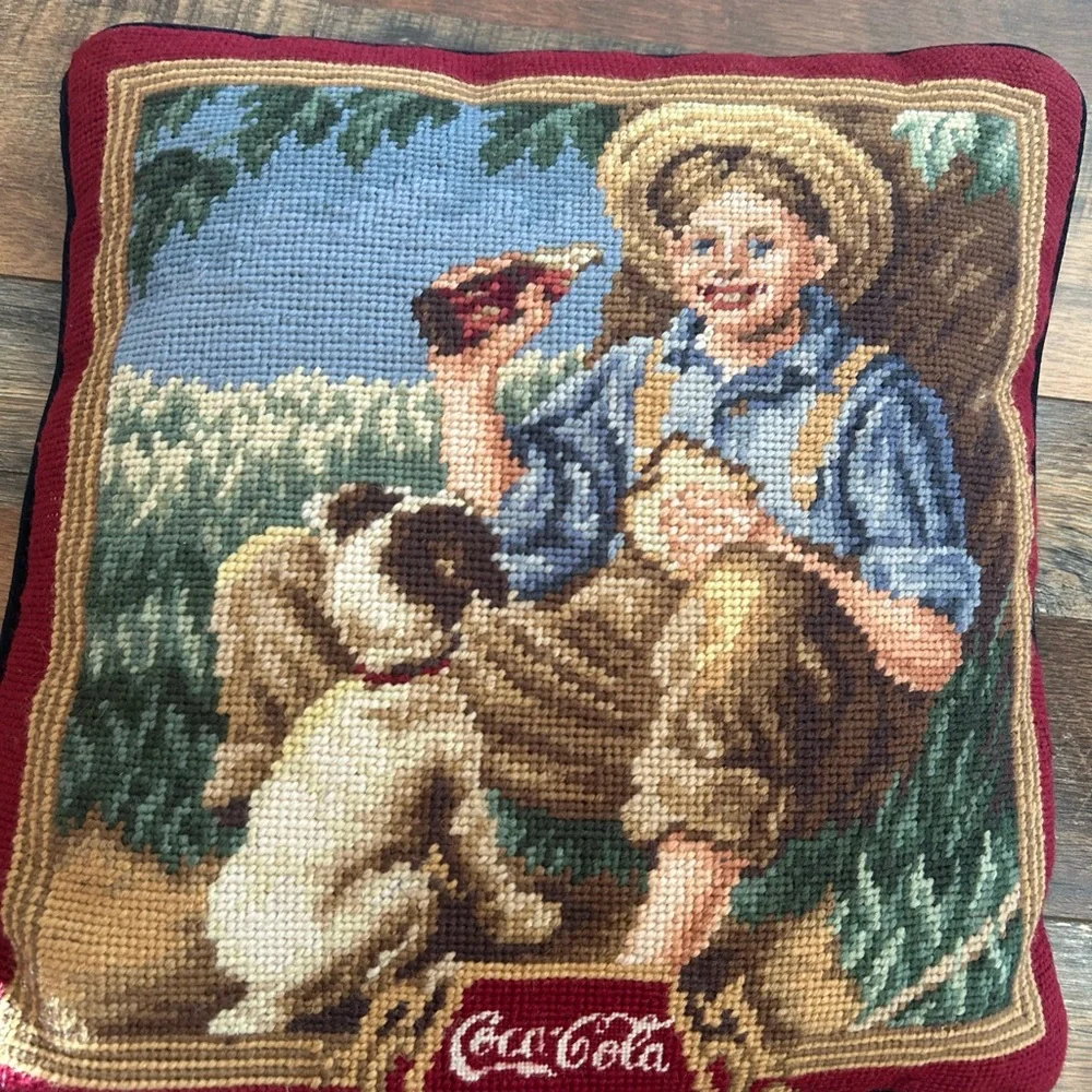 Coca Cola Vintage Style Pillow with Red and Brown Accents